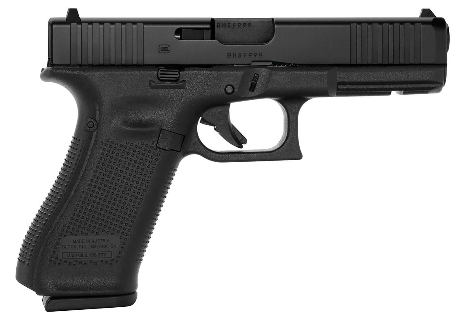 Glock G17 Gen5 MOS Pistol UA175S203MOS, 9mm Luger, 4.49", Modular Backstrap, Black nDLC Finish, 17 Rds