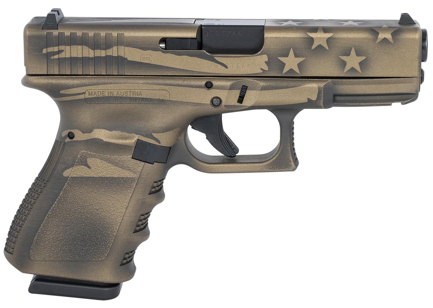Glock G23 Gen3 Compact Pistol PI2350204BBBWFLAG, 40 S&W, 4.02", Coyote Battle Worn Flag Cerakote, 13 Rds