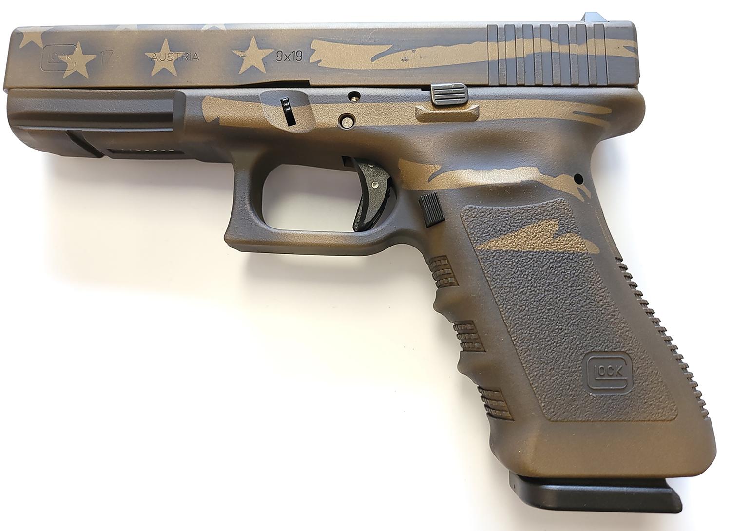 Glock G17 Gen3 Pistol PI1750204BBBWFLAG, 9mm Luger, 4.49", Black/Coyote Battle Worn Flag Cerakote, 17 Rds
