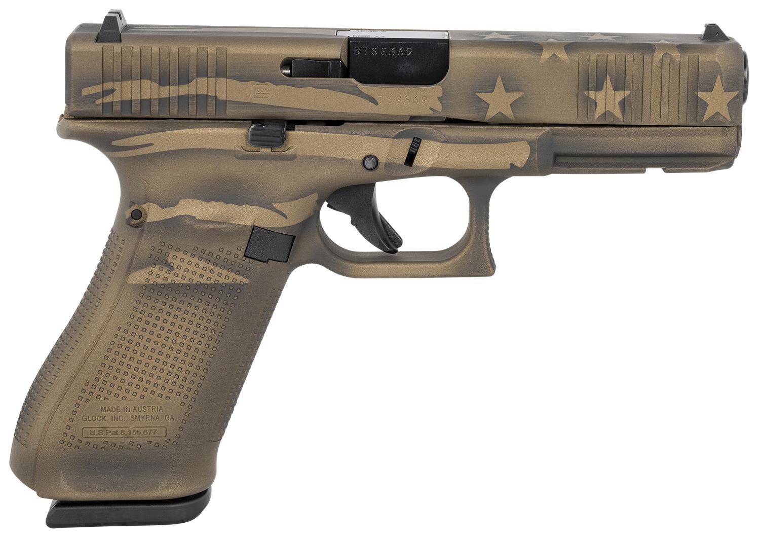 Glock G22 Gen5 Pistol PA225S204BBBWFLAG, 40 S&W, 4.49", Black/Coyote Battle Worn Flag Cerakote, 15 Rds
