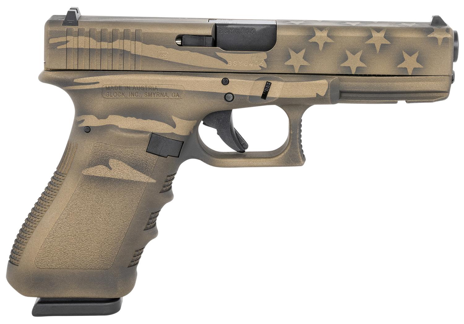 Glock G22 Gen3 Pistol PI2250204BBBWFLAG, 40 S&W, 4.49", Black/Coyote Battle Worn Flag Cerakote, 15 Rds