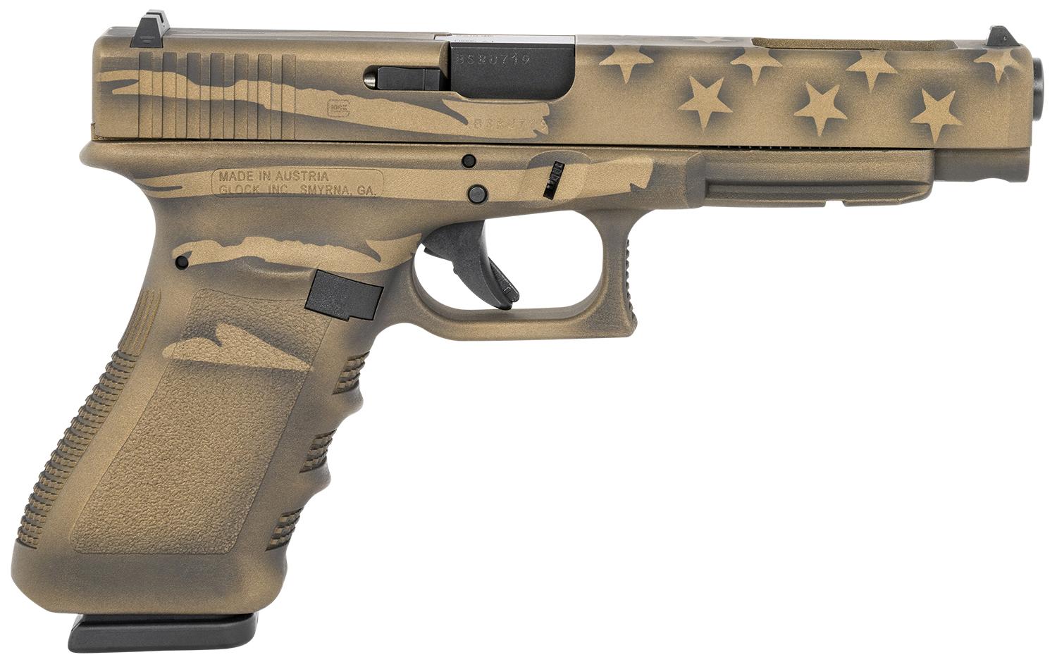 Glock G34 Gen3 Competition Pistol UI3430104BBBWFLAG, 9mm, 5.31", Coyote Battle Worn Flag Cerakote, 17 Rds