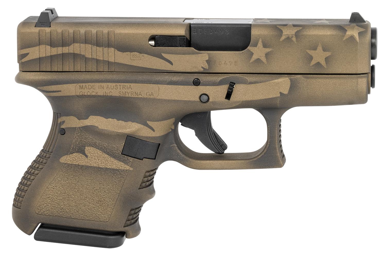 Glock G27 Gen3 Subcompact Pistol PI2750204BBBWFLAG, 40 S&W, 3.43", Tan Battle Worn Flag Cerakote, 9 Rds