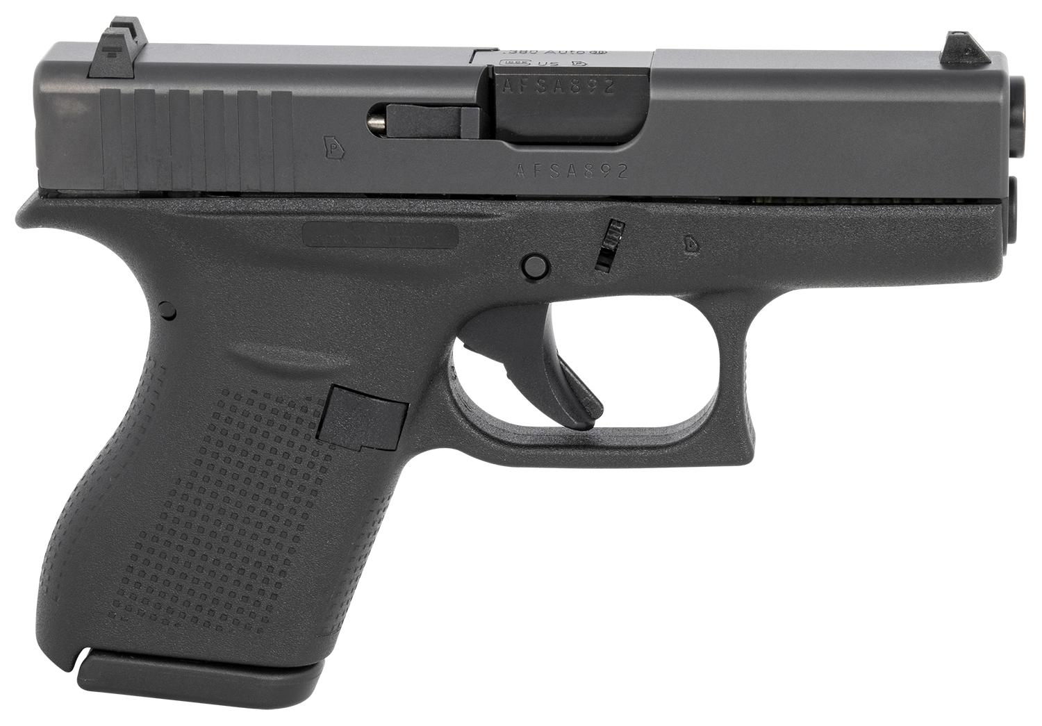Glock G42 Gen3 Subcompact Pistol G42US, 380 ACP, 3.25", Textured Black Polymer Grips, Black Finish, 6 Rds