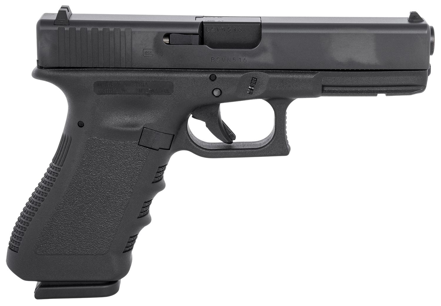 Glock G17 Gen3 Pistol G1717AUT, 9mm Luger, 4.49", Picatinny Rail, Finger Grooved Grips, Black Finish, 17 Rds