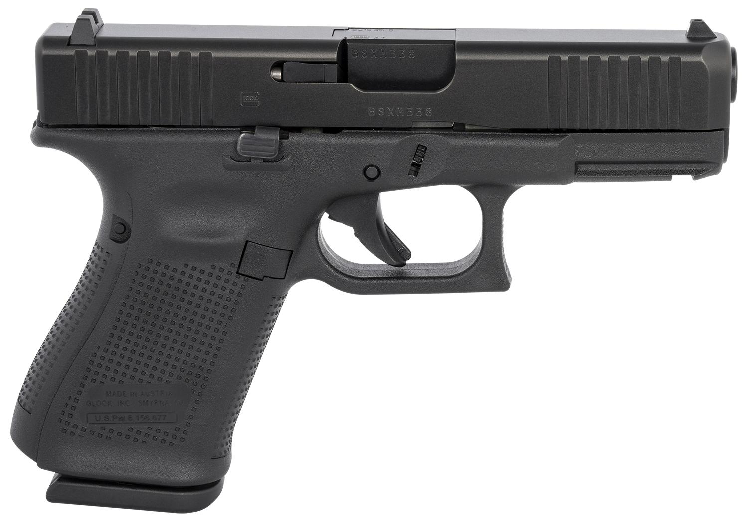 Glock G19 Gen5 Compact Pistol G19515AUT, 9mm Luger, 4.02", Modular Backstrap, Black nDLC Finish, 15 Rds
