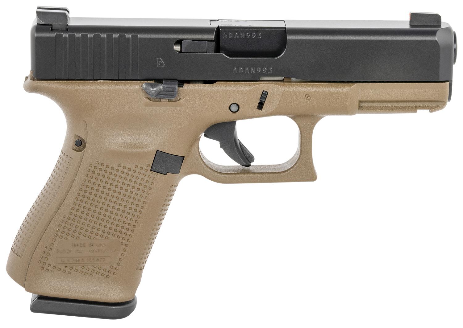 Glock G19 Gen3 Compact Pistol UM195F30AD, 9mm Luger, 4.02", FDE Polymer Grips, Matte Black Finish, 10 Rds