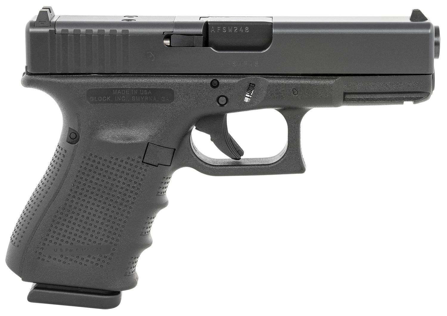 Glock G19 Gen4 MOS Pistol G19415MOSUS, 9mm Luger, 4.02", Finger Grooved Grips, Black Finish, 15 Rds