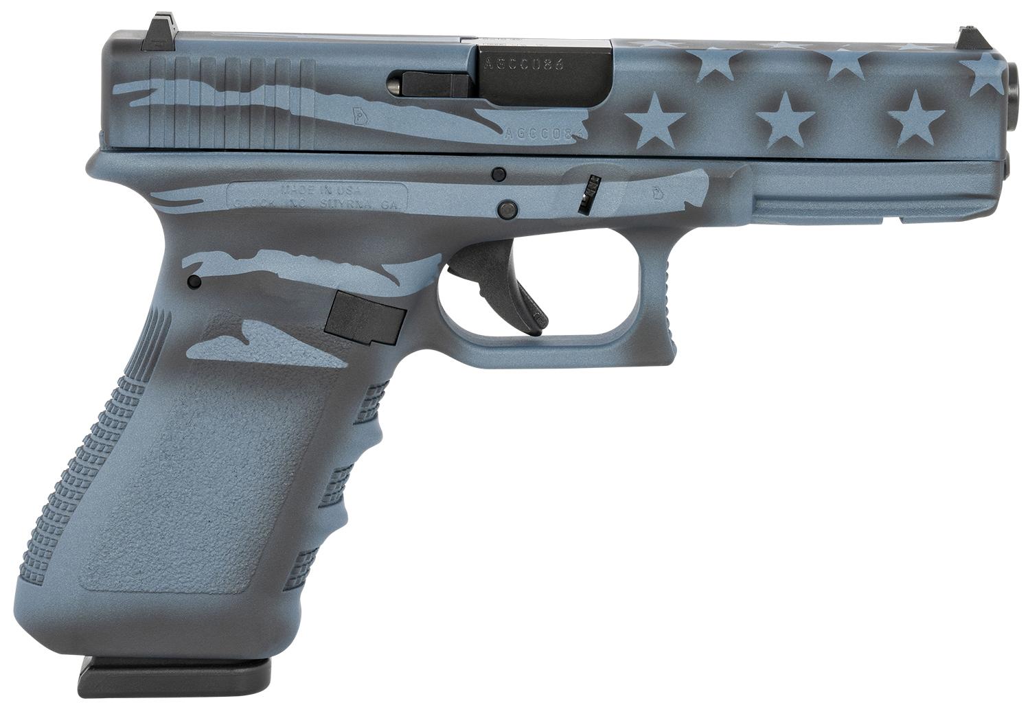 Glock G17 Gen3 Pistol UI1750204BTFLAG, 9mm Luger, 4.49", Finger Grooves, Blue Titanium Flag Cerakote, 17 Rds