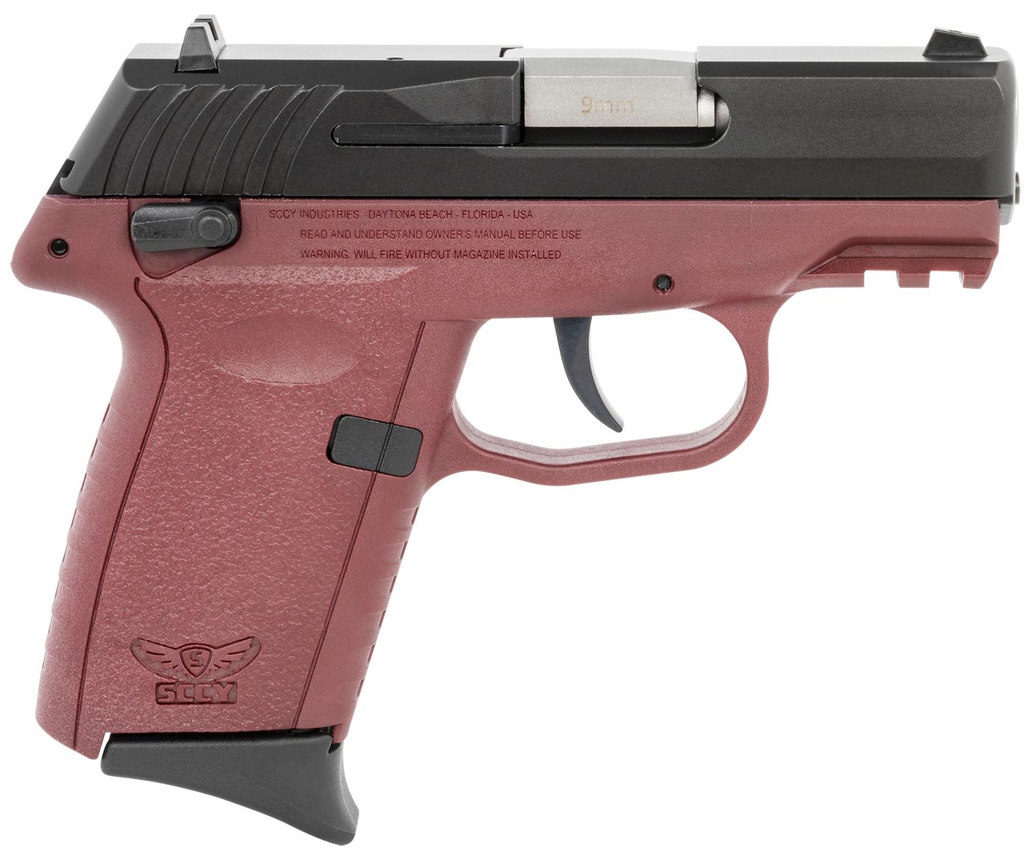 SCCY Industries CPX-1 Gen3 Pistol CPX1CBCRG3, 9mm Luger, 3.10", Crimson Red Grips, Black Finish, 10 Rds