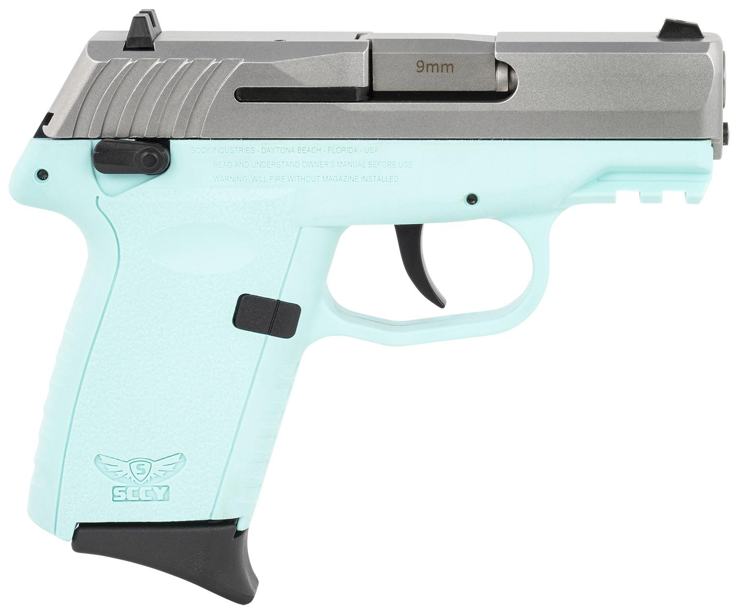 SCCY Industries CPX-1 Gen3 Pistol CPX1TTSBG3, 9mm Luger, 3.10", Blue Polymer Grips, Stainless Finish, 10 Rds