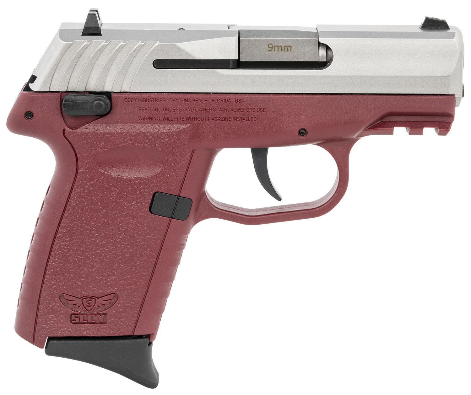 SCCY Industries CPX-1 Gen3 Pistol CPX1TTCRG3, 9mm Luger, 3.10", Crimson Red Grips, Stainless Finish, 10 Rds