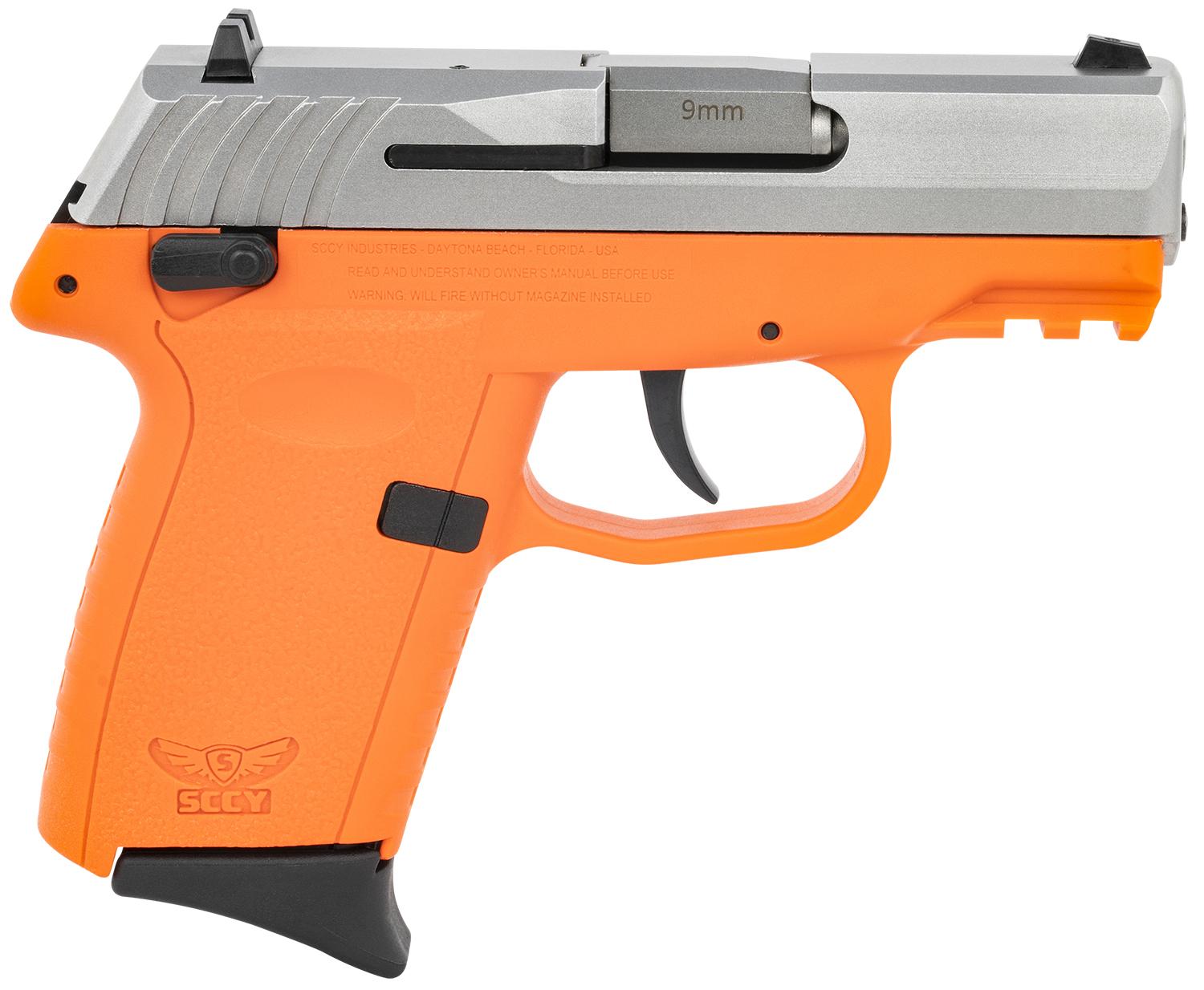 SCCY Industries CPX-1 Gen3 Pistol CPX1TTORG3, 9mm Luger, 3.10", Orange Grips, Stainless Finish, 10 Rds