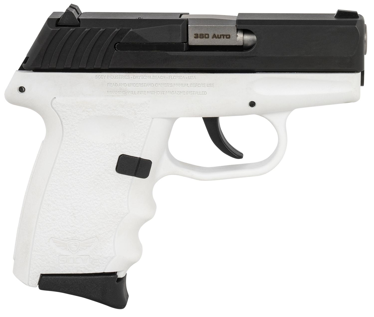 SCCY Industries CPX-3 Pistol CPX3CBWT, 380 ACP, 3.10", White Polymer Grips, Black Nitride Finish, 10 Rds