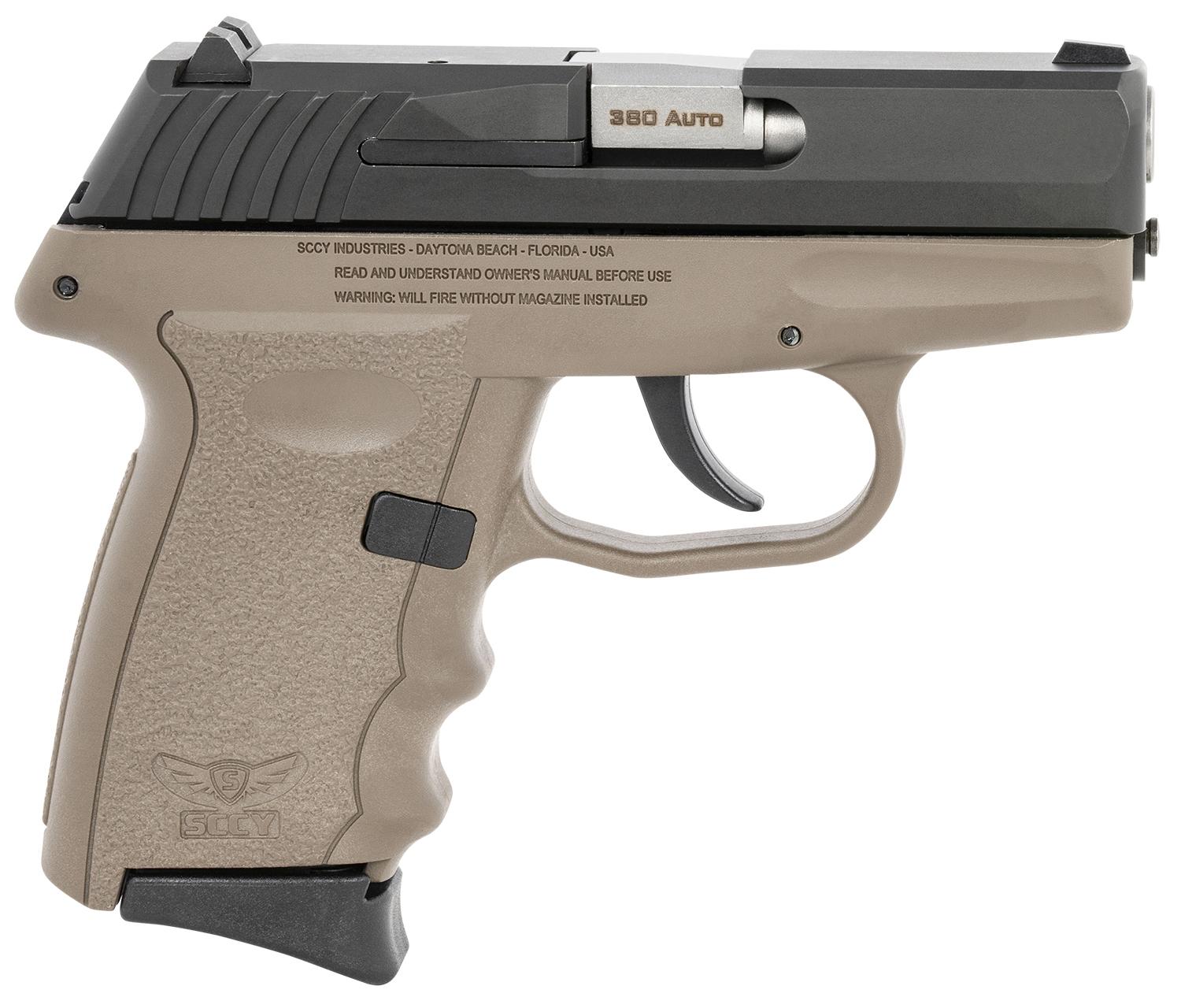 SCCY Industries CPX-3 Pistol CPX3CBDE, 380 ACP, 3.10", FDE Polymer Grips, Black Nitride Finish, 10 Rds