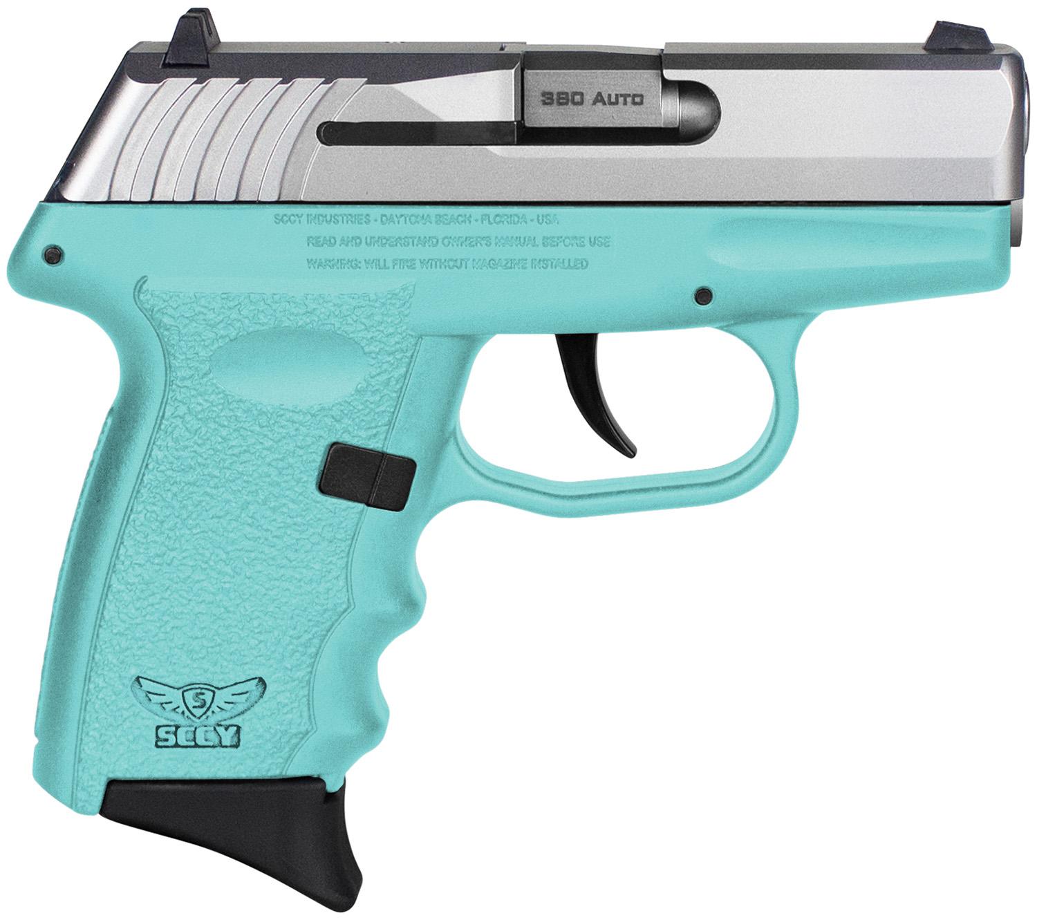 SCCY Industries CPX-3 Pistol CPX3TTSB, 380 ACP, 3.10", SCCY Blue Polymer Grips, Stainless Finish, 10 Rds