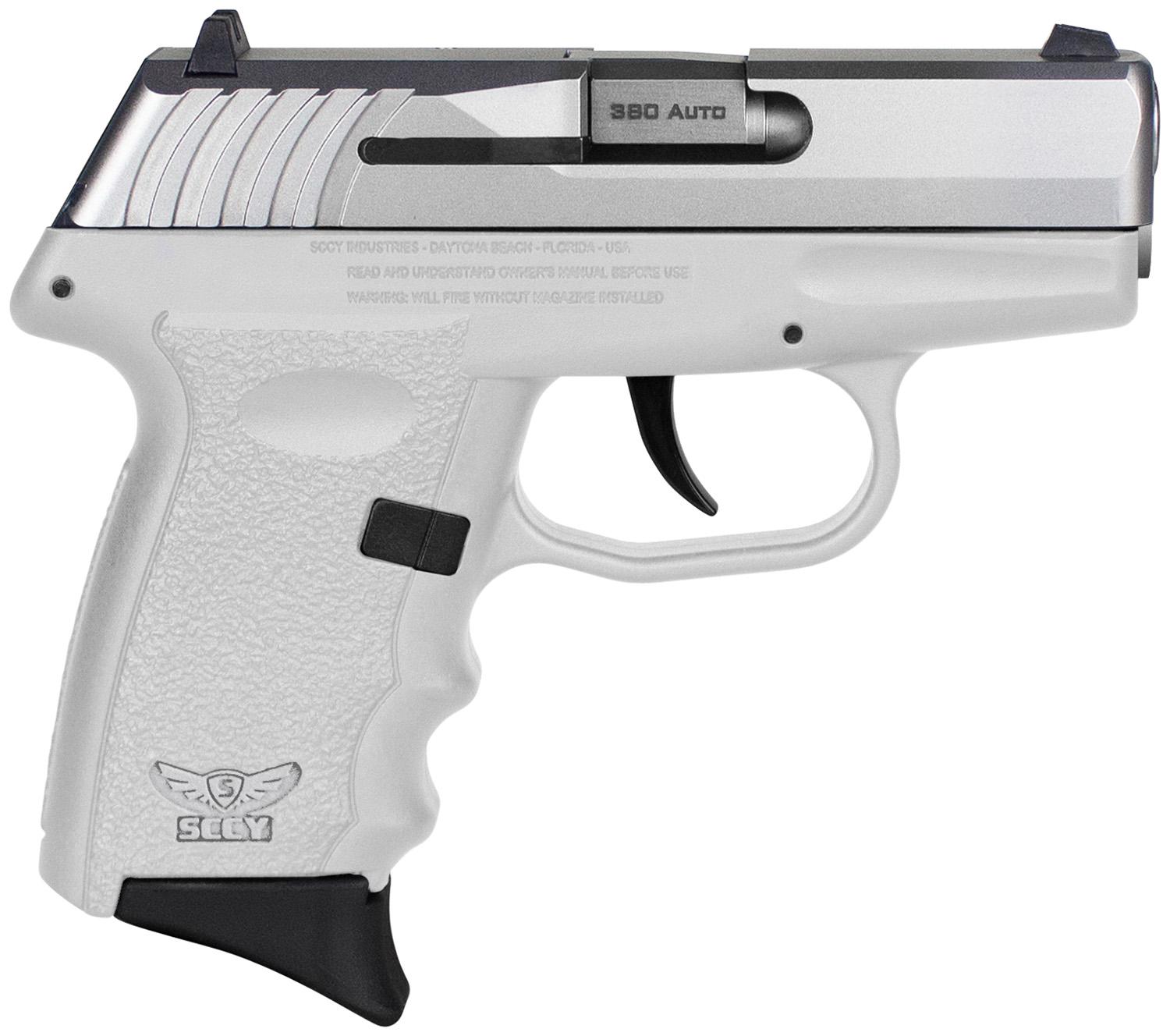 SCCY Industries CPX-3 Pistol CPX3TTWT, 380 ACP, 3.10", White Polymer Grips, Stainless Steel Finish, 10 Rds