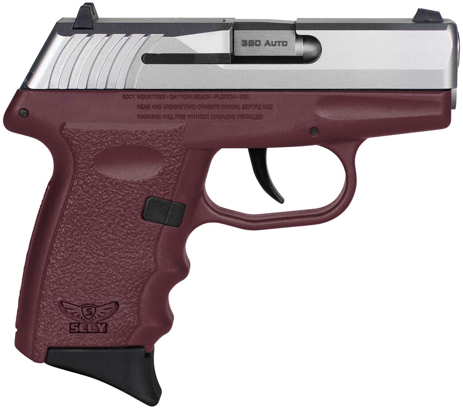 SCCY Industries CPX-3 Pistol CPX3TTCR, 380 ACP, 3.10", Crimson Polymer Grips, Stainless Steel Finish, 10 Rds