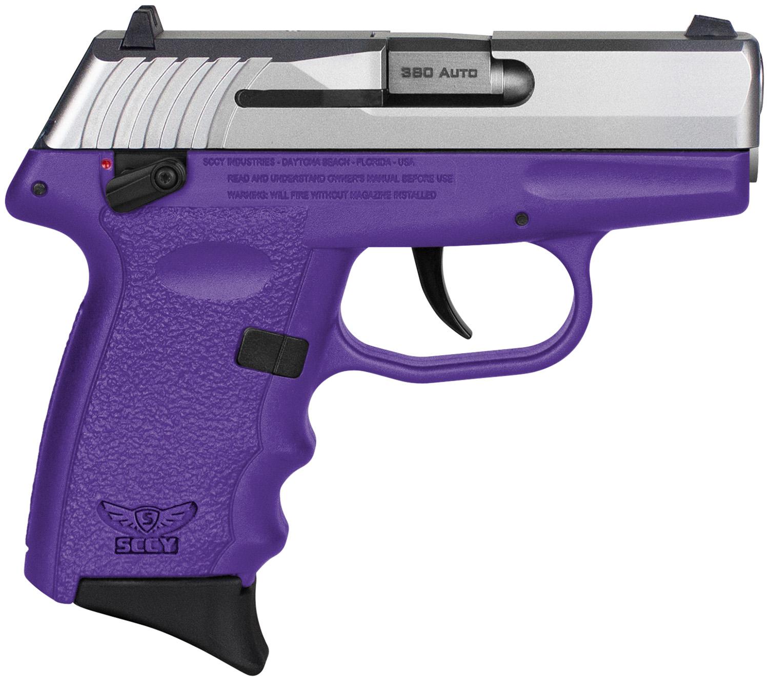 SCCY Industries CPX-4 Pistol CPX4TTPU, 380 ACP, 2.96", Purple Polymer Grips, Stainless Steel Finish, 10 Rds