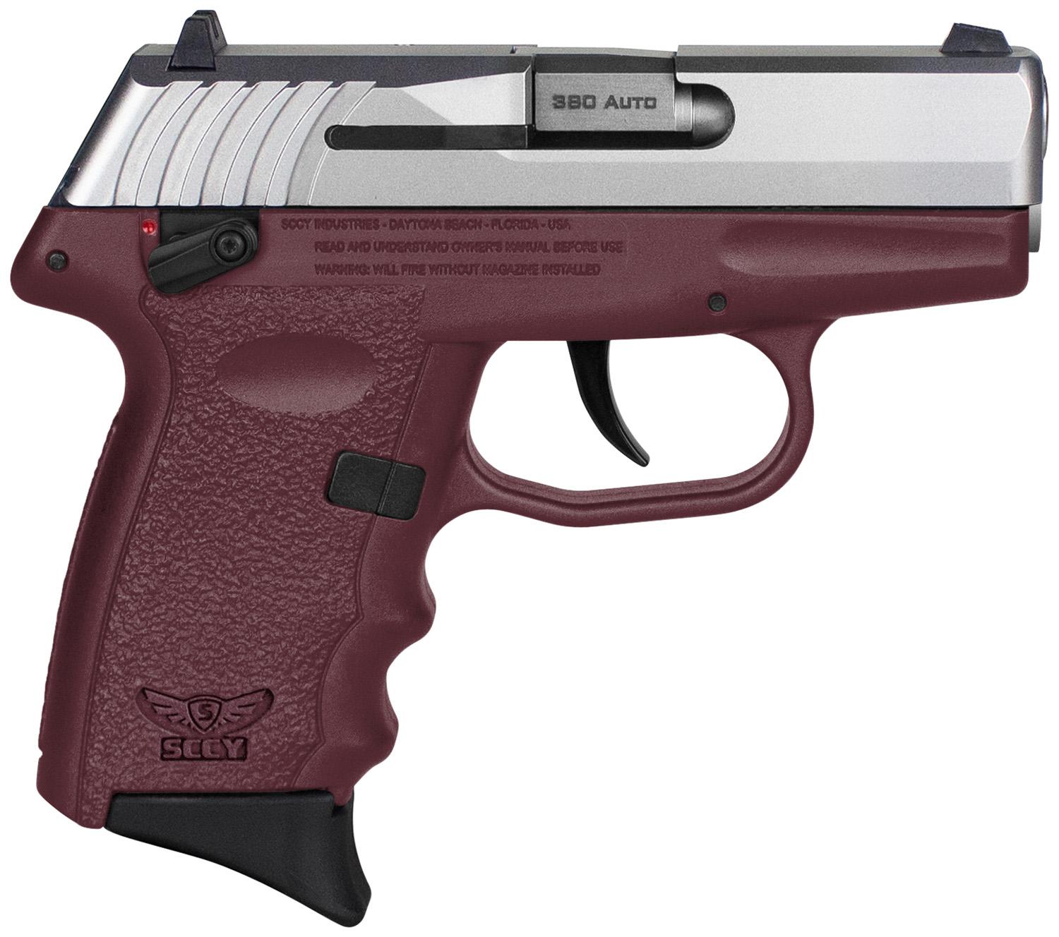 SCCY Industries CPX-4 Pistol CPX4TTCR, 380 ACP, 2.96", Crimson Polymer Grips, Stainless Steel Finish, 10 Rds