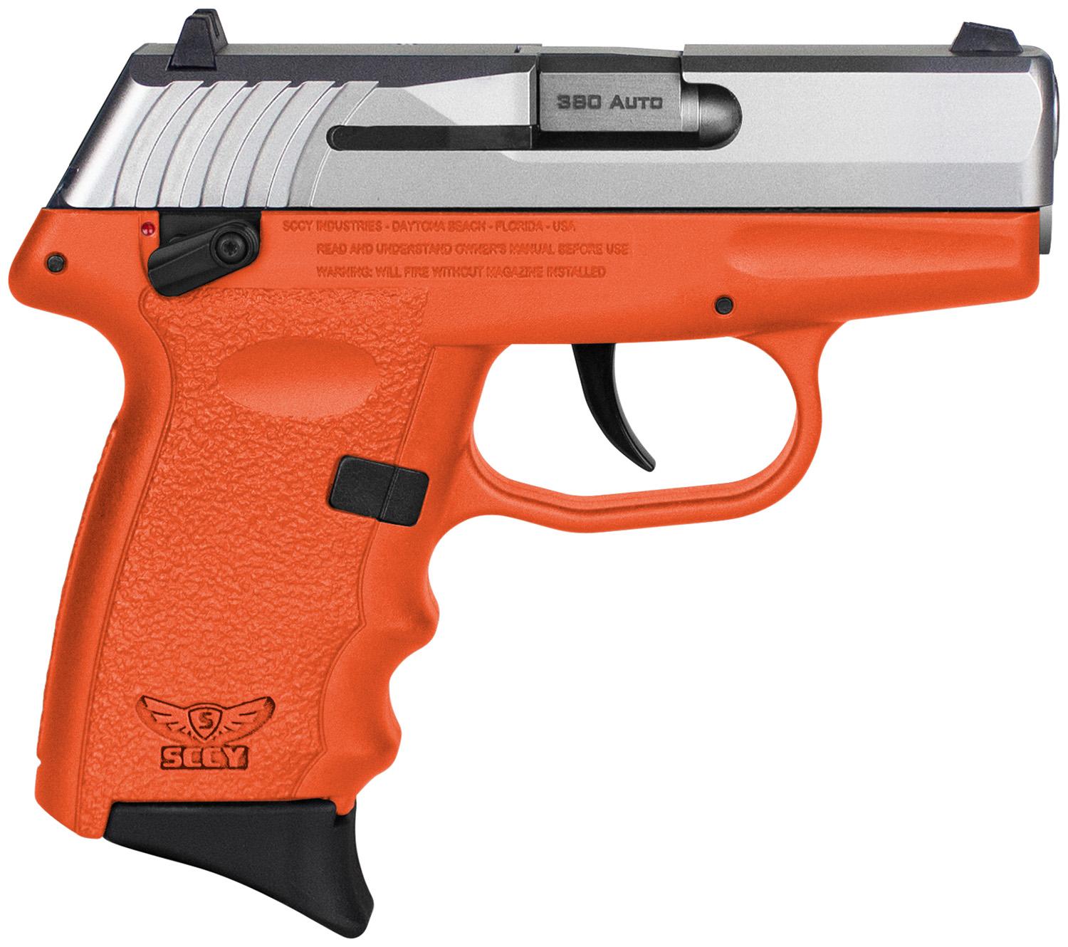 SCCY Industries CPX-4 Pistol CPX4TTOR, 380 ACP, 2.96", Orange Polymer Grips, Stainless Steel Finish, 10 Rds