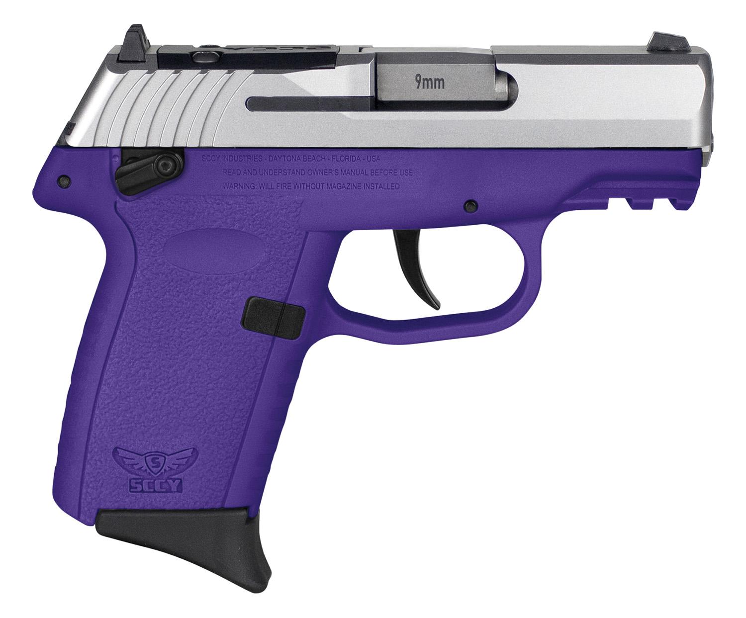 SCCY Industries CPX-1 Gen3 RDR Pistol CPX1TTPURDRG3, 9mm, 3.10", Purple Grips, Stainless Finish, 10 Rds