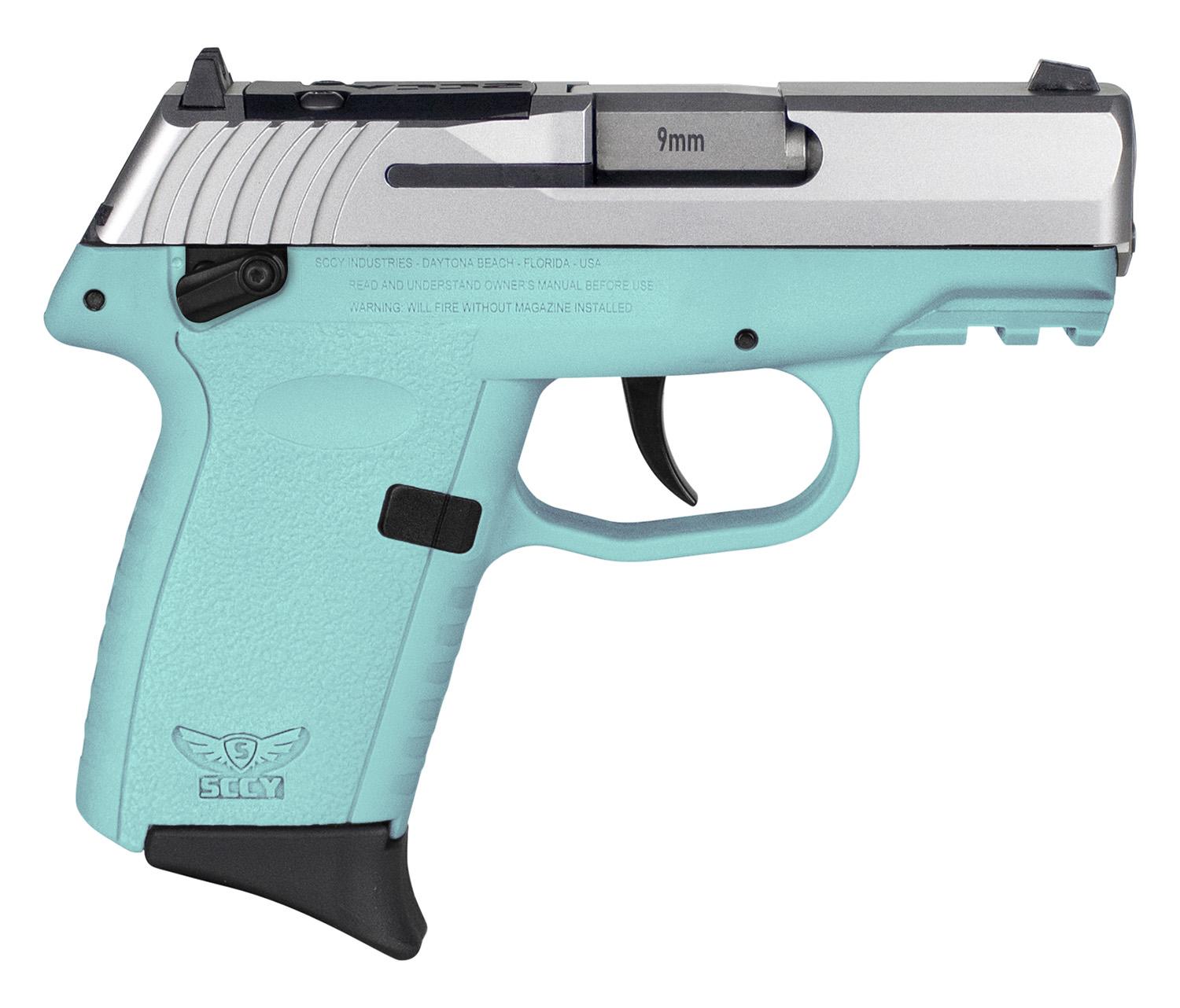 SCCY Industries CPX-1 Gen3 RDR Pistol CPX1TTSBRDRG3, 9mm, 3.10", Blue Grips, Stainless Finish, 10 Rds