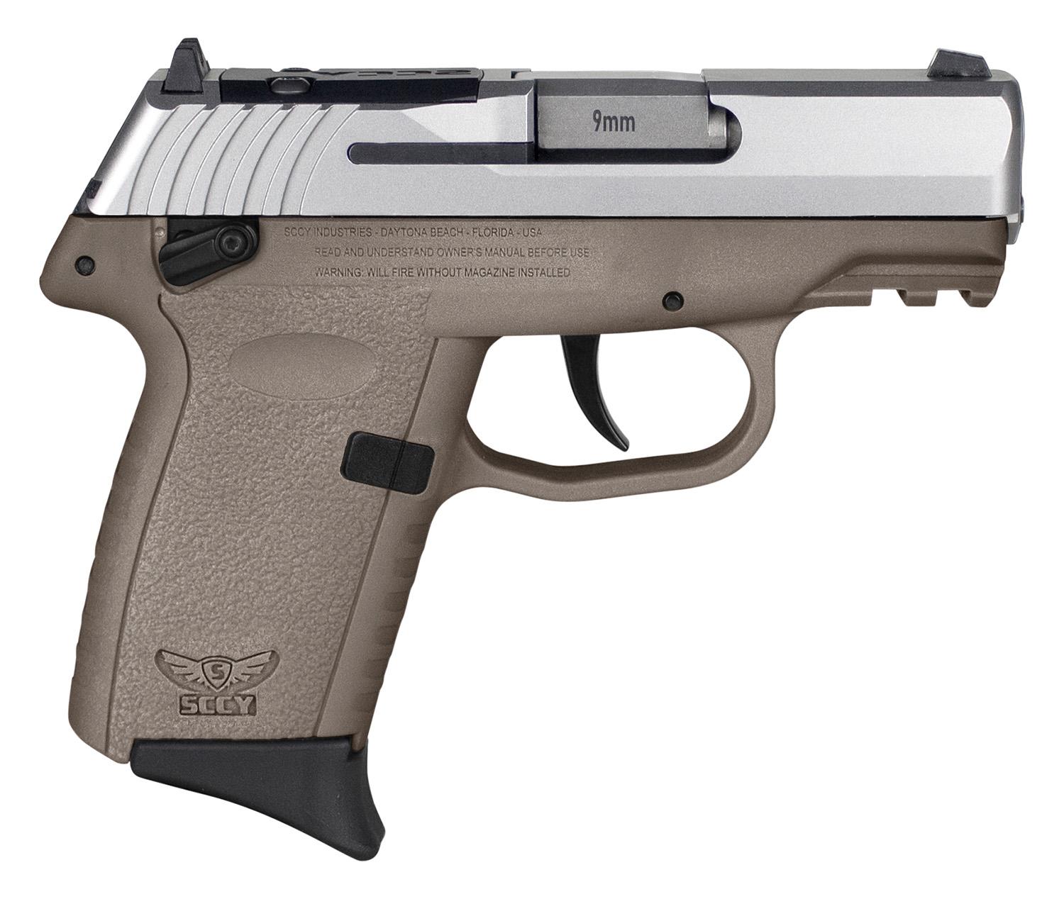 SCCY Industries CPX-1 Gen3 RDR Pistol CPX1TTDERDRG3, 9mm Luger, 3.10", FDE Grips, Stainless Finish, 10 Rds