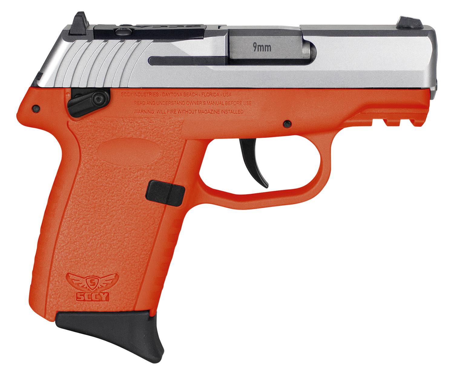 SCCY Industries CPX-1 Gen3 RDR Pistol CPX1TTORRDRG3, 9mm, 3.10", Orange Grips, Stainless Finish, 10 Rds