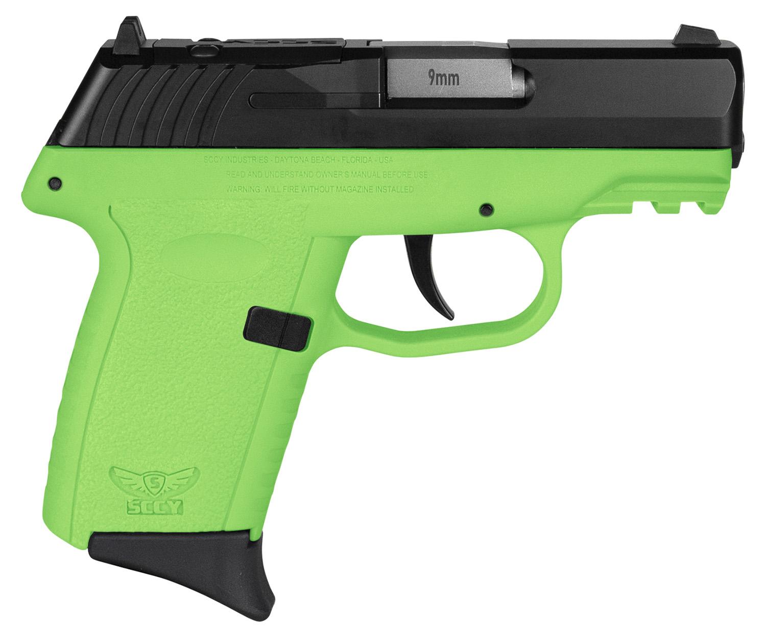 SCCY Industries CPX-2 Gen3 RDR Pistol CPX2CBLGRDRG3, 9mm, 3.10", Lime Green Grips, Black Finish, 10 Rds