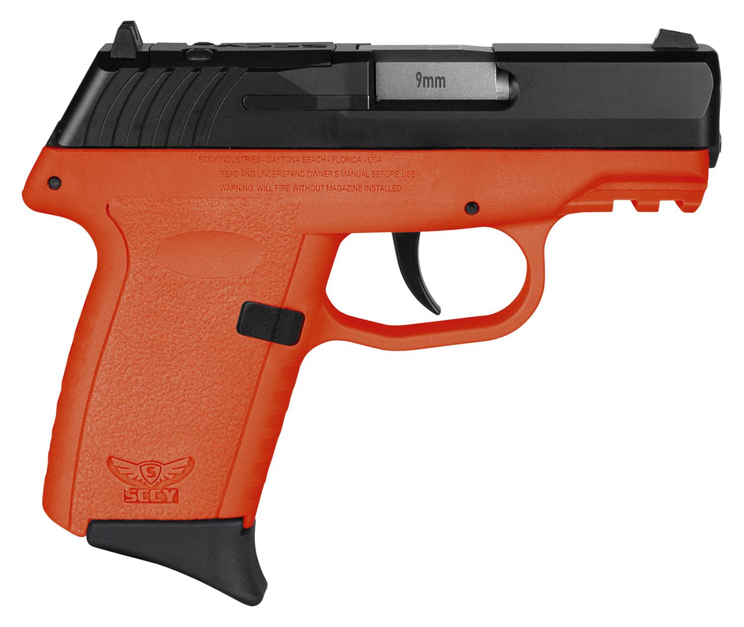 SCCY Industries CPX-2 Gen3 RDR Pistol CPX2CBORRDRG3, 9mm, 3.10", Orange Grips, Black Finish, 10 Rds
