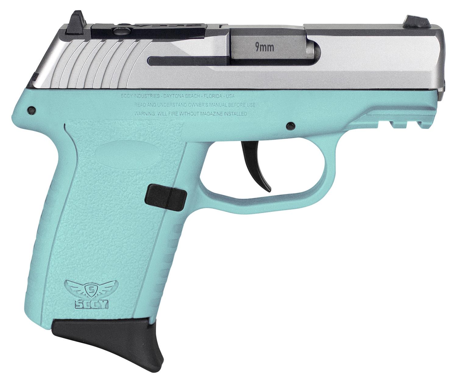 SCCY Industries CPX-2 Gen3 RDR Pistol CPX2TTSBRDRG3, 9mm, 3.10", SCCY Blue Grips, Stainless Finish, 10 Rds