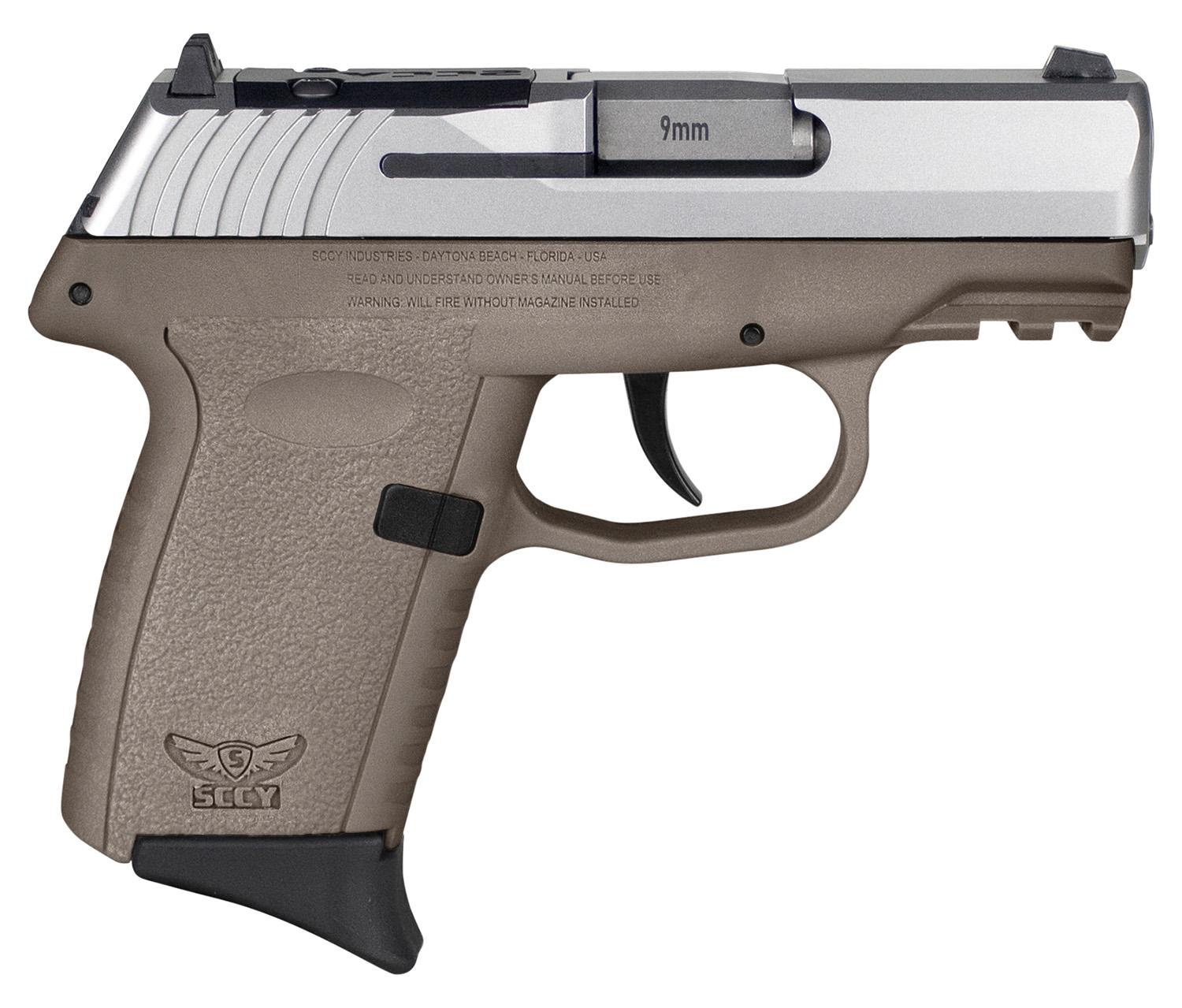 SCCY Industries CPX-2 Gen3 RDR Pistol CPX2TTDERDRG3, 9mm Luger, 3.10", FDE Grips, Stainless Finish, 10 Rds