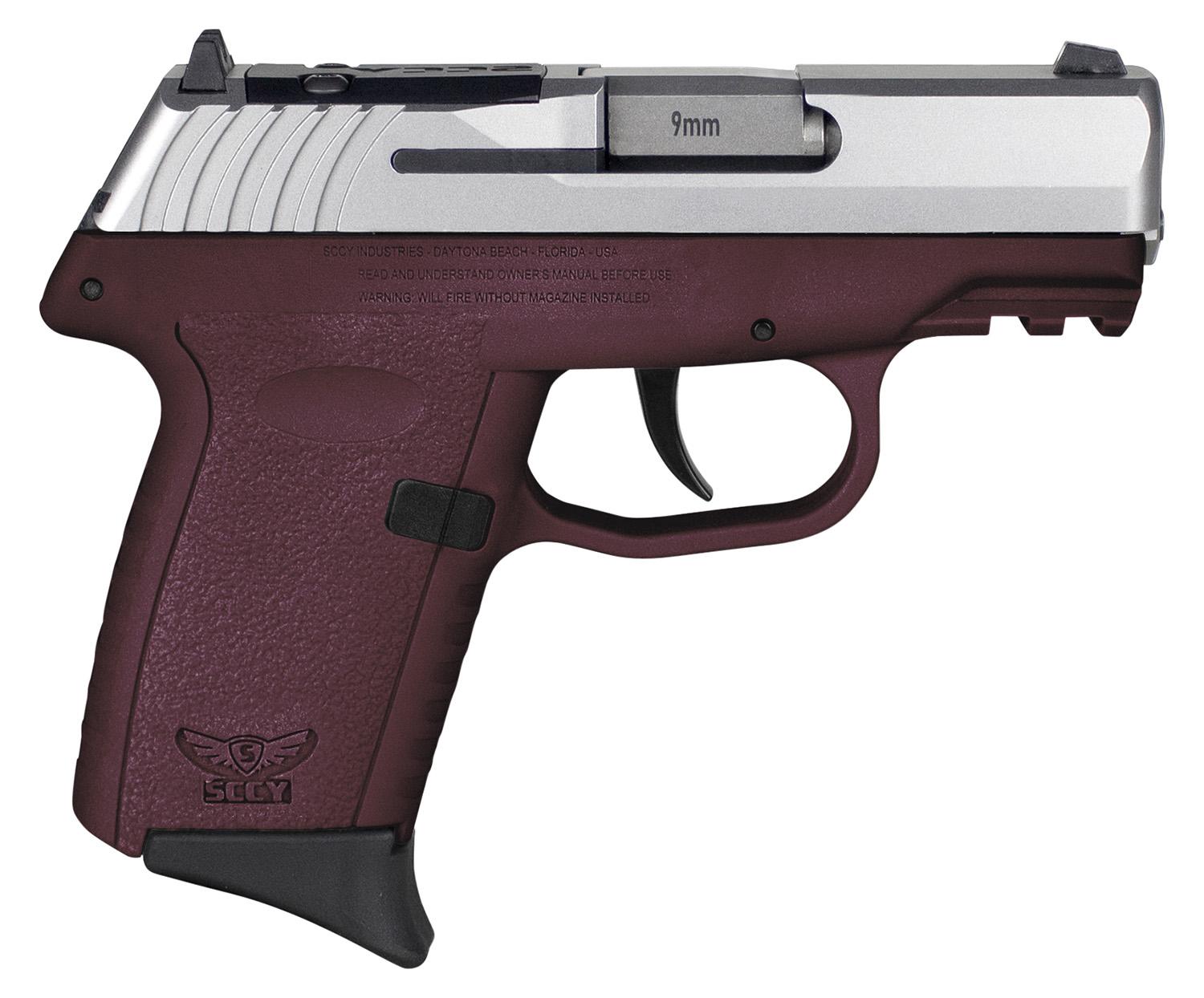 SCCY Industries CPX-2 Gen3 RDR Pistol CPX2TTCRRDRG3, 9mm, 3.10", Crimson Grips, Stainless Finish, 10 Rds