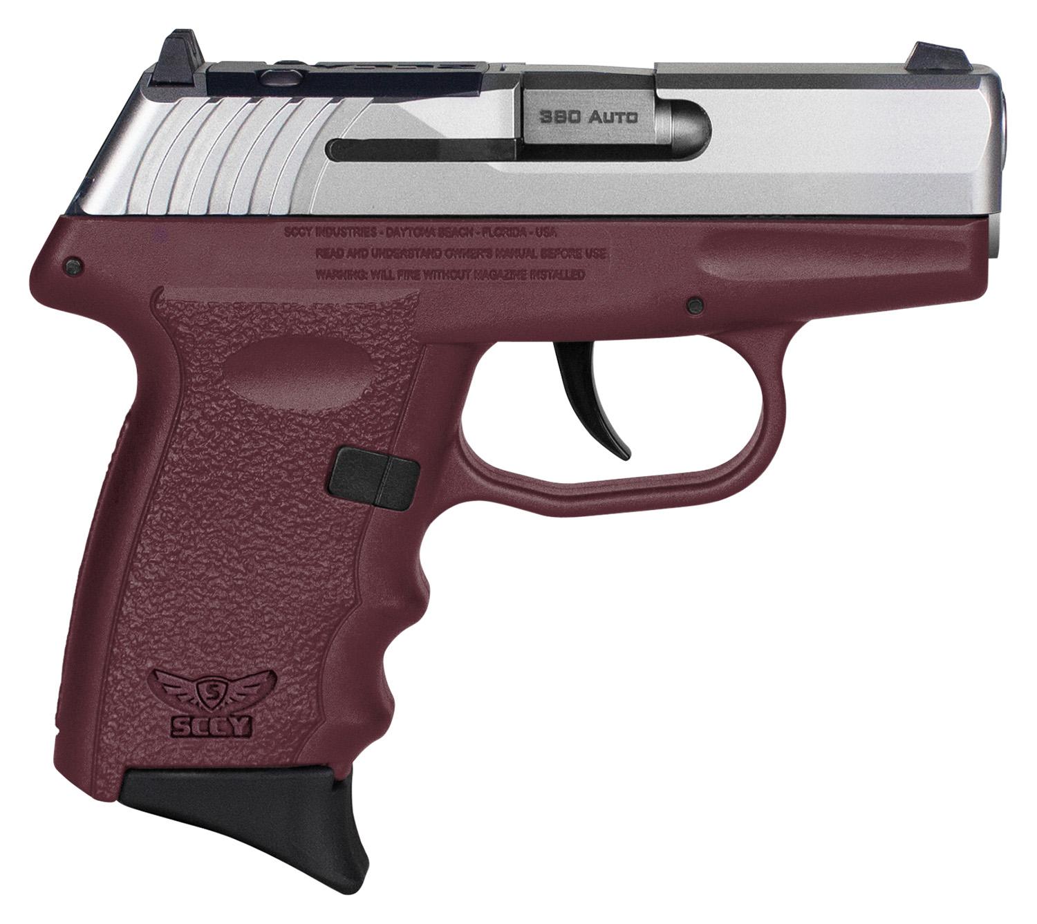 SCCY Industries CPX-3 RD Pistol CPX3TTCRRDRG3, 380 ACP, 2.96", Crimson Grips, Stainless Steel Finish, 10 Rds