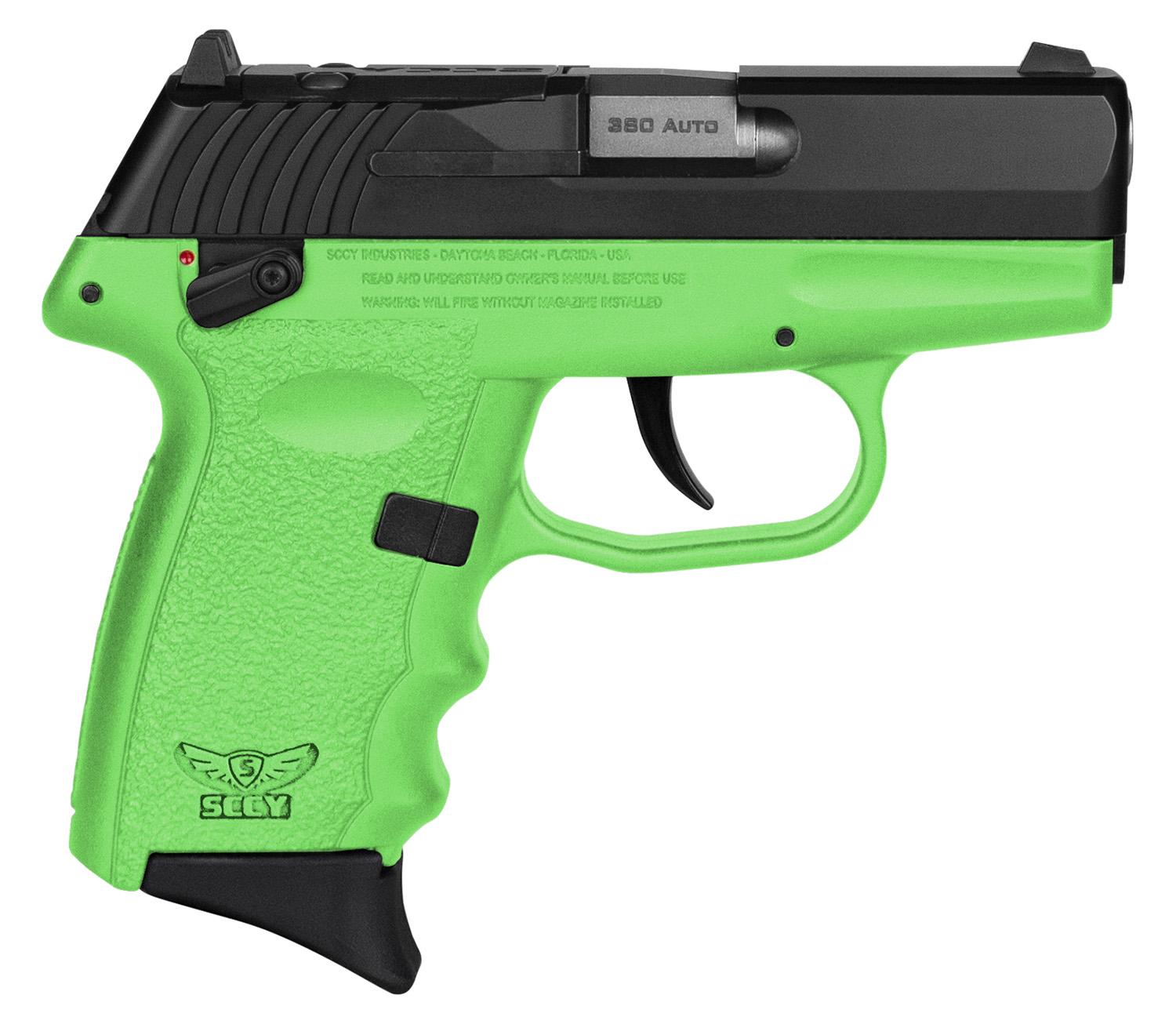SCCY Industries CPX-4 RD Pistol CPX4CBLGRDRG3, 380 ACP, 2.96", Lime Green Grips, Black Nitride Finish, 10 Rds