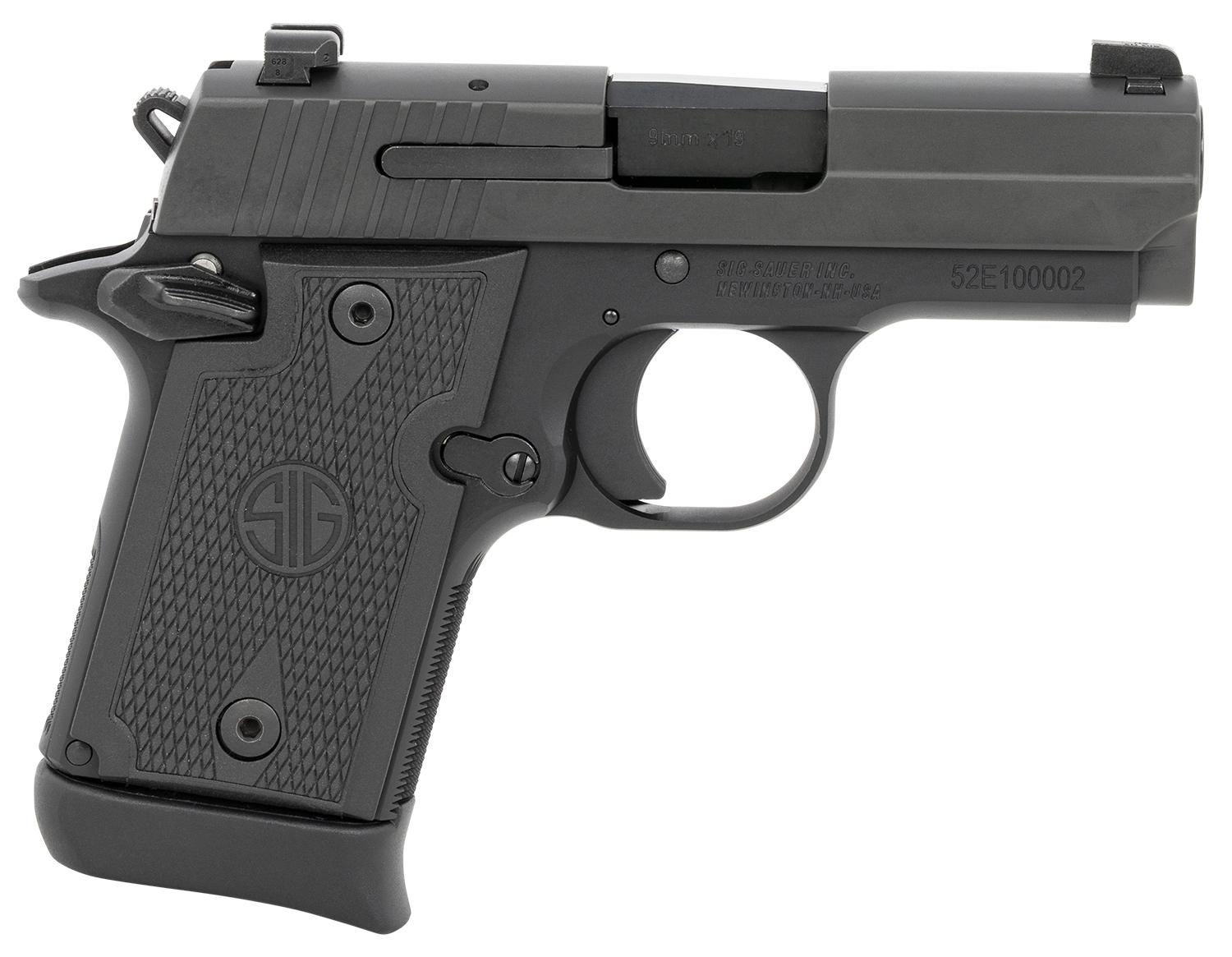Sig Sauer P938 Micro-Compact Pistol P9389AAMBI, 9mm, 3", Ambidextrous, Black Hardcoat Anodized Finish, 7 Rds