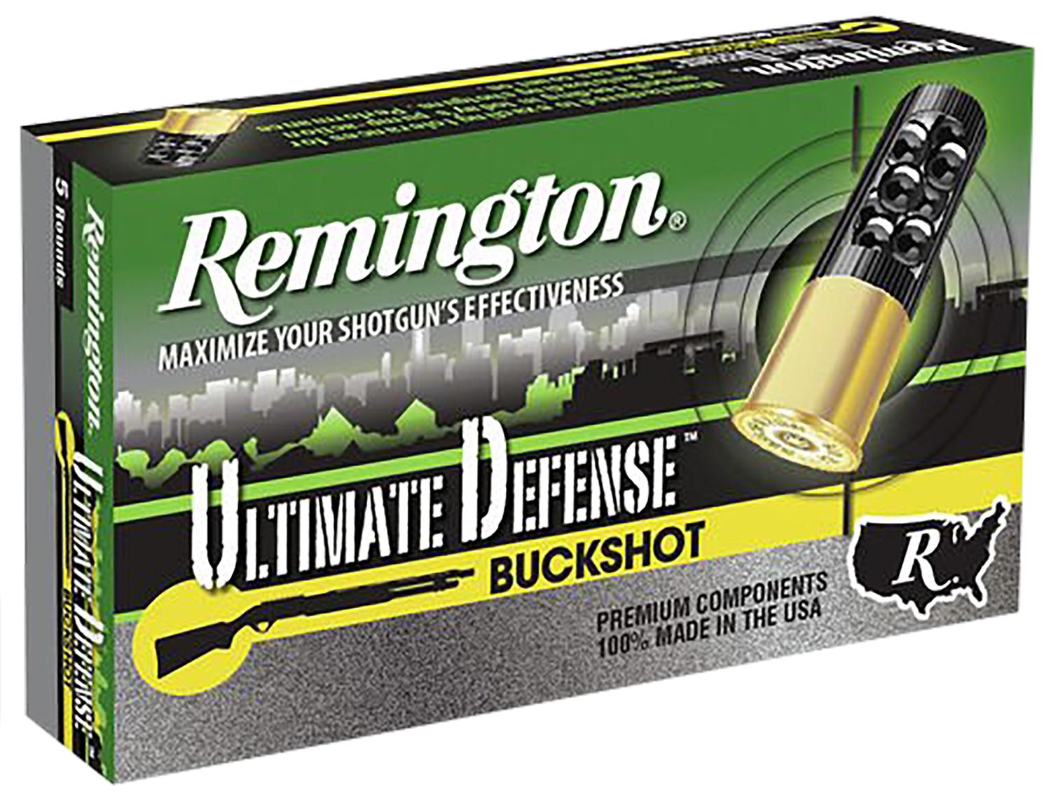 Remington Ultimate Defense Shotshells 20637, 12 Gauge, 2-3/4", 21 Pellets, #4 Lead Buckshot, 5 Rds/bx
