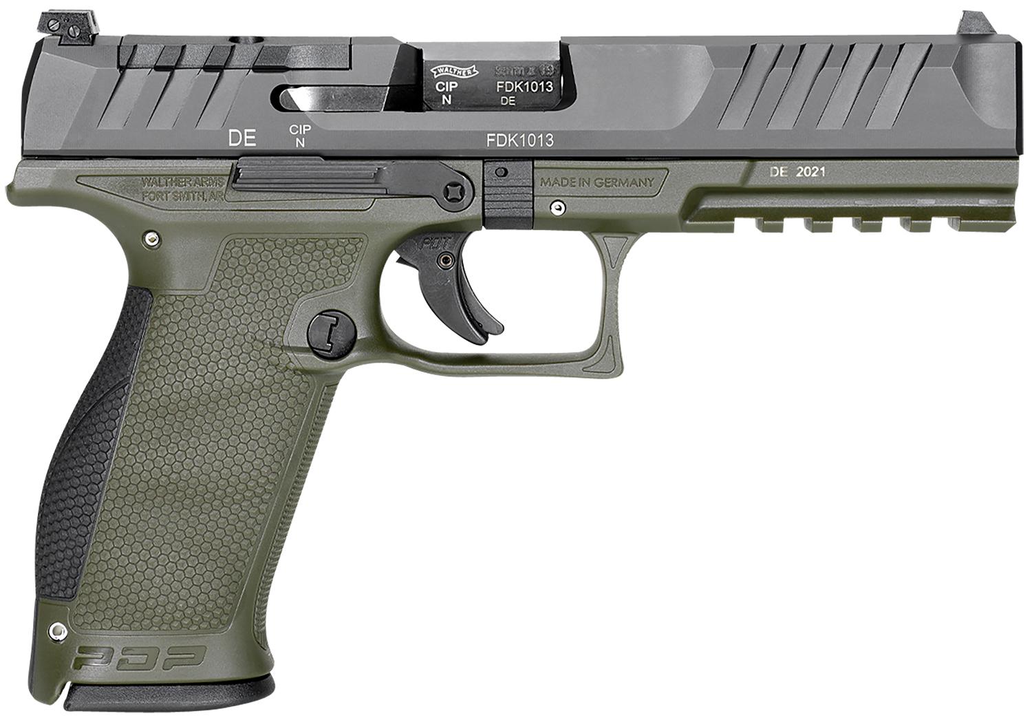 Walther PDP Optic Ready Pistol 2858398, 9mm Luger, 5", Duty Textured Black Polymer Grips, Green Finish, 18 Rds