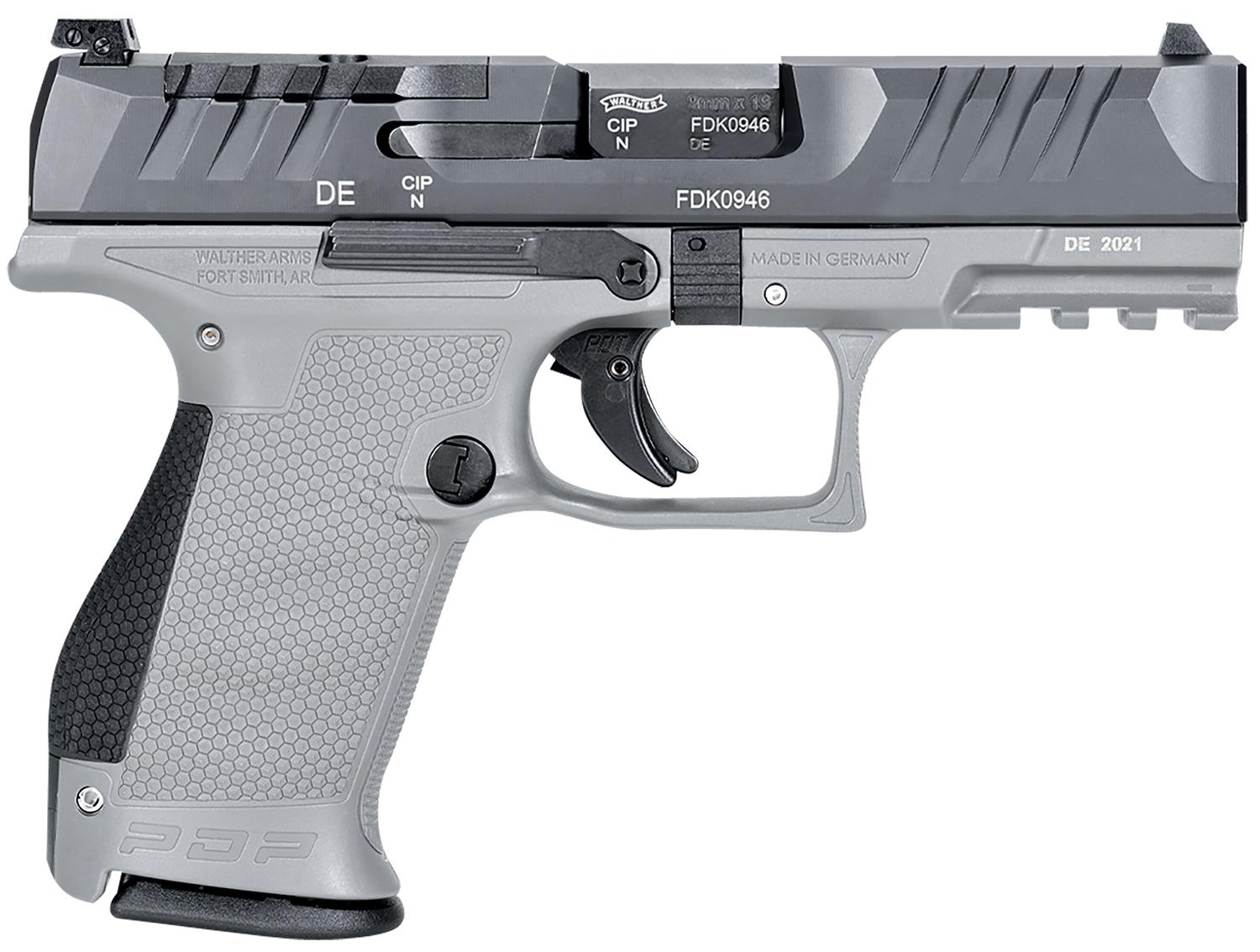 Walther PDP Compact Optic Ready Pistol 2858436, 9mm Luger, 4", Textured Polymer Grips, Gray Finish, 15 Rds