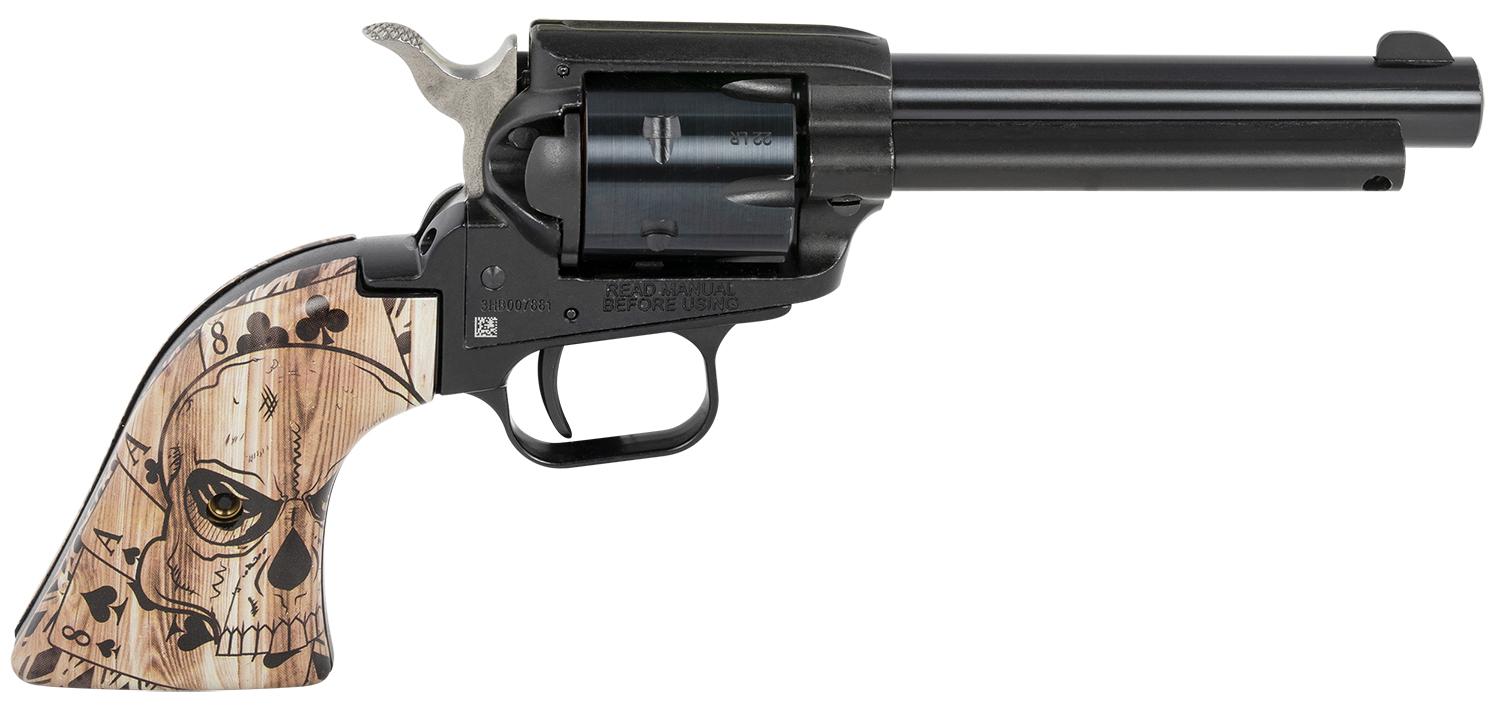 Heritage Rough Rider SAO Revolver RR22B4DMH, 22 LR, 4.75", Dead Man's Hand Grips, Black Finish, 6 Rds
