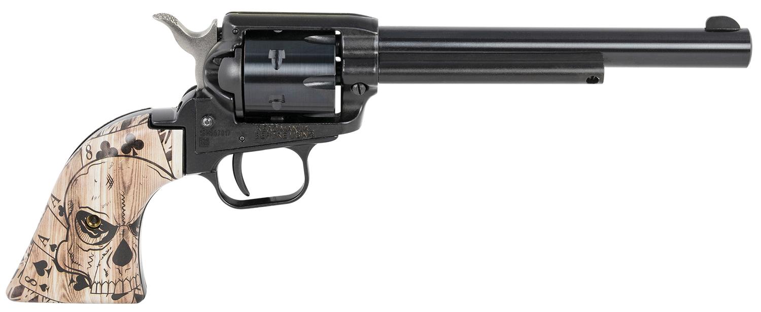 Heritage Rough Rider SAO Revolver RR22B6DMH, 22 LR, 6.50", Dead Man's Hand Grips, Black Finish, 6 Rds