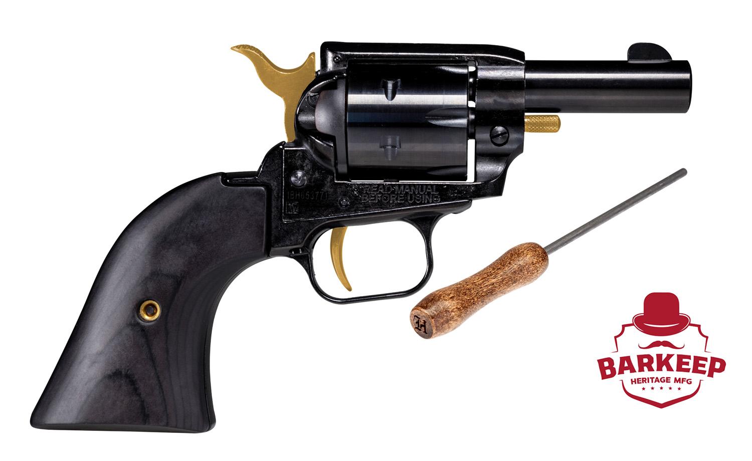 Heritage Barkeep SAO Revolver BK22B2GLD, 22 LR, 2.68", Gold Accents, Wood Grips, Black Finish, 6 Rds