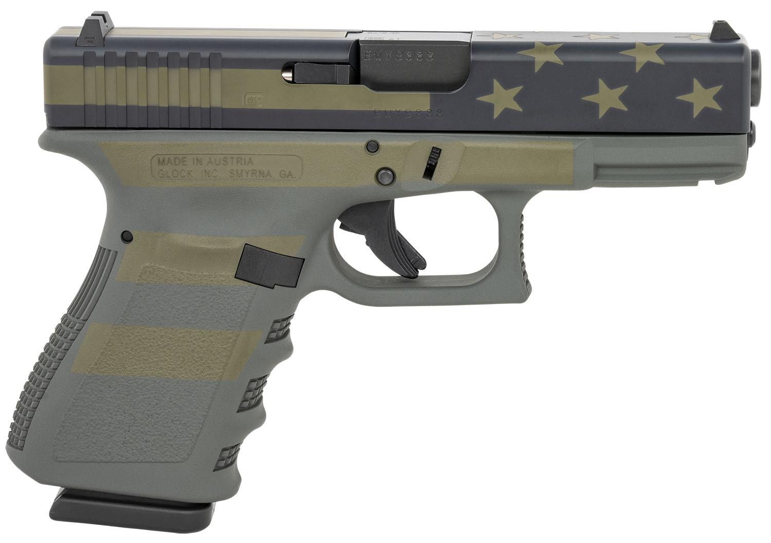 Glock G19 Gen3 Compact PI1950204OP, 9mm Luger, 4.02", Textured Grips, Operator Flag Cerakote Finish, 15 Rds