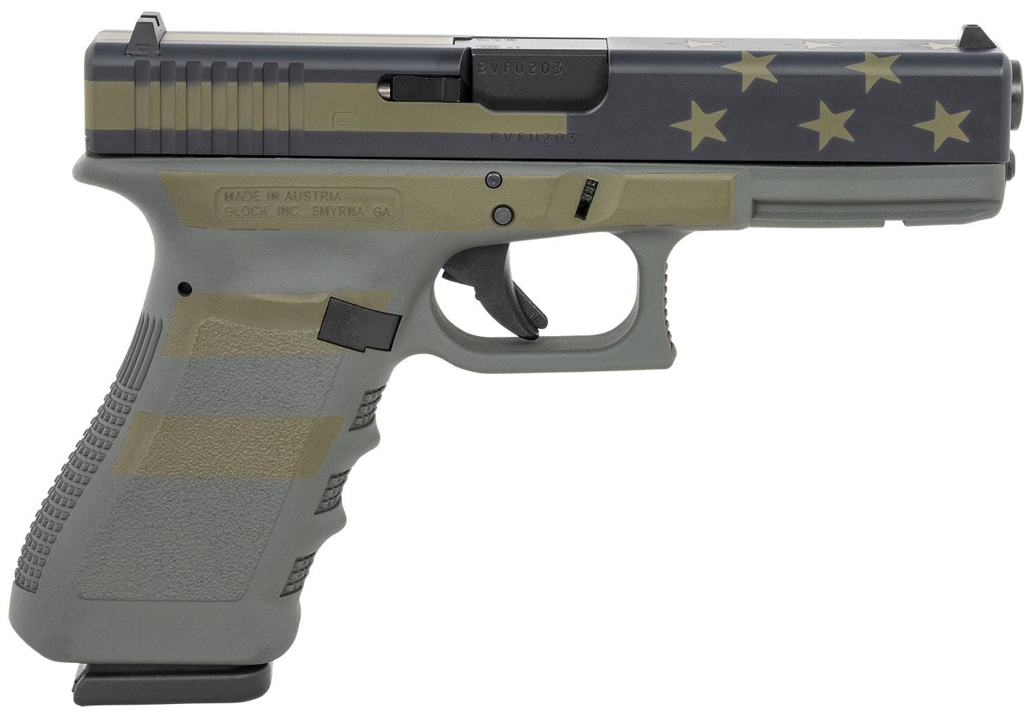 Glock G17 Gen3 Pistol PI1750204OP, 9mm Luger, 4.49", Textured Grips, Operator Flag Cerakote Finish, 17 Rds