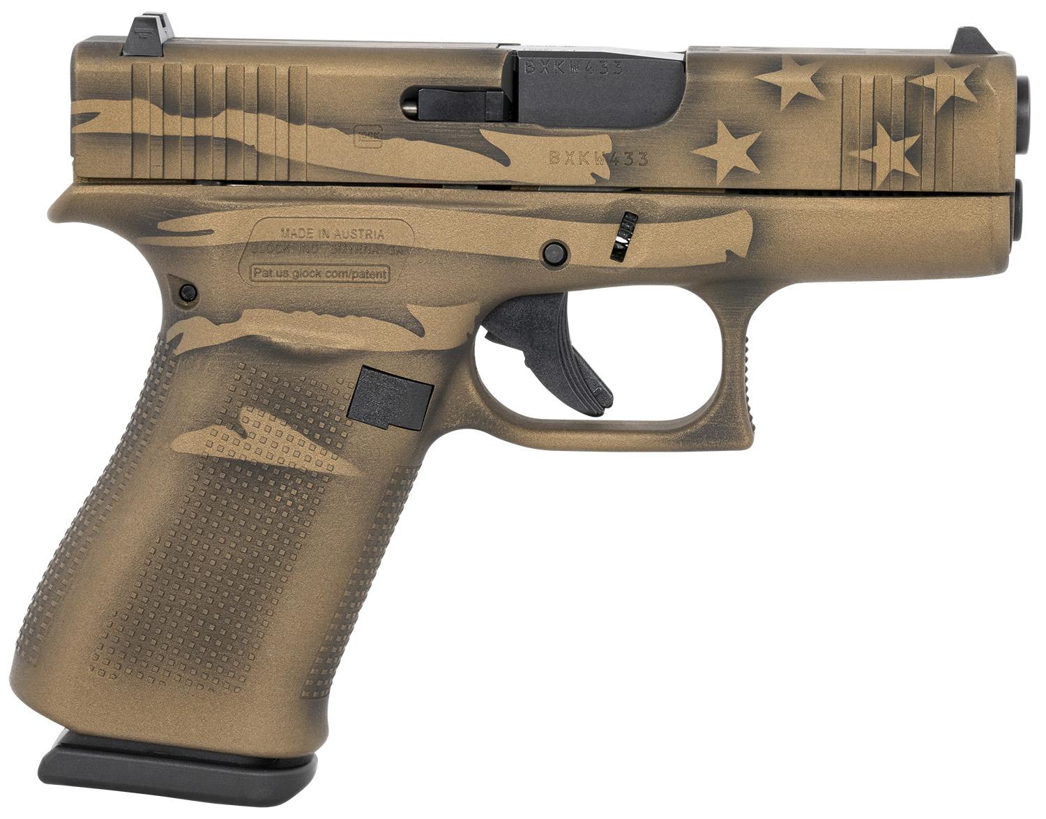 Glock G43X Pistol PX4350204BBBWFLAG, 9mm Luger, 3.41", Black/Coyote Battle Worn Flag Cerakote, 10 Rds