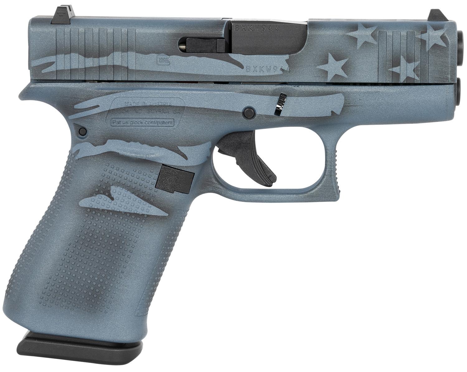 Glock G43X Pistol PX4350204BTFLAG, 9mm Luger, 3.41", Blue Titanium Flag Cerakote Finish, 10 Rds