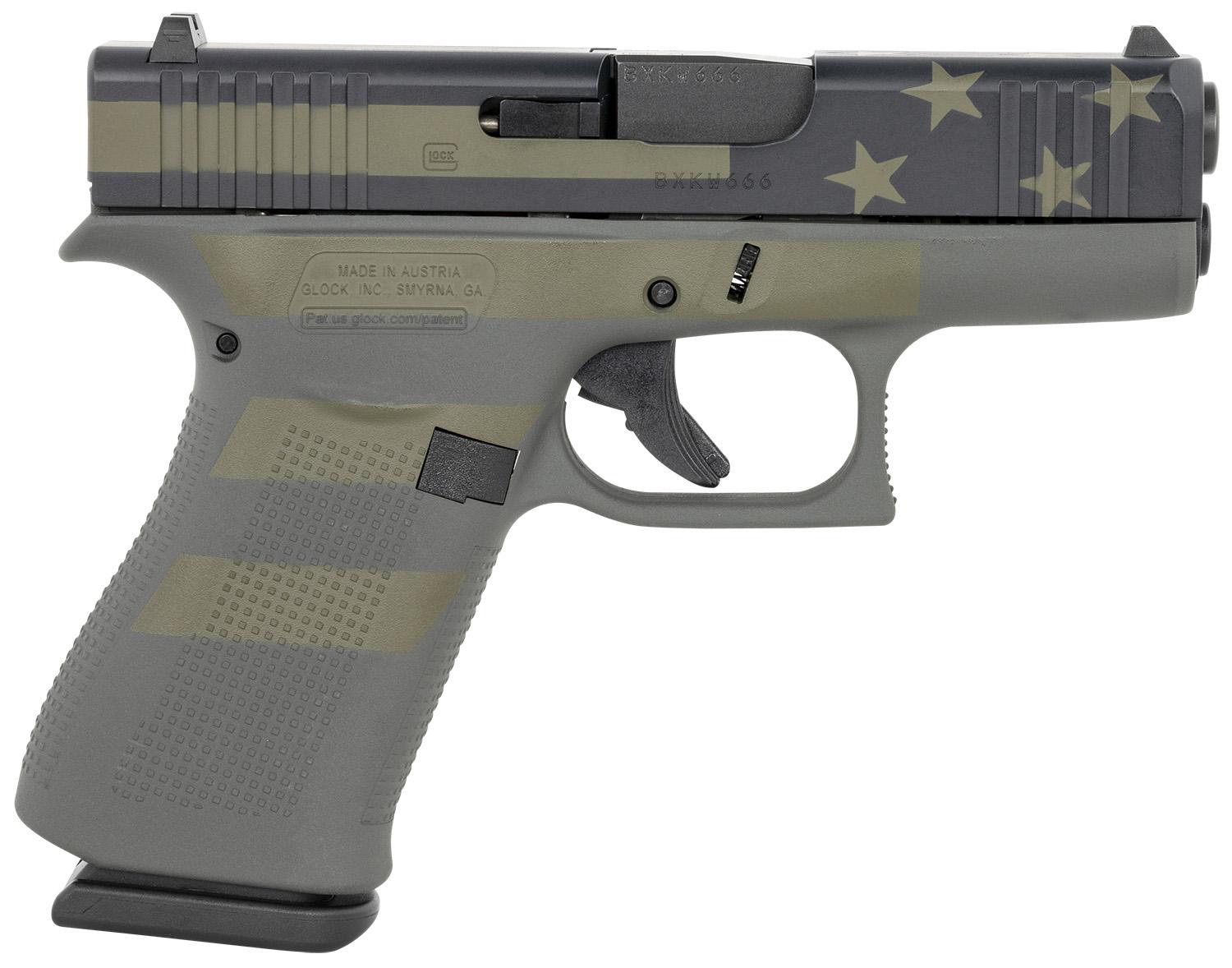 Glock G43X Subcompact PX4350204OP, 9mm, 3.41", Textured Beavertail Grips, Operator Flag Cerakote, 10 Rds
