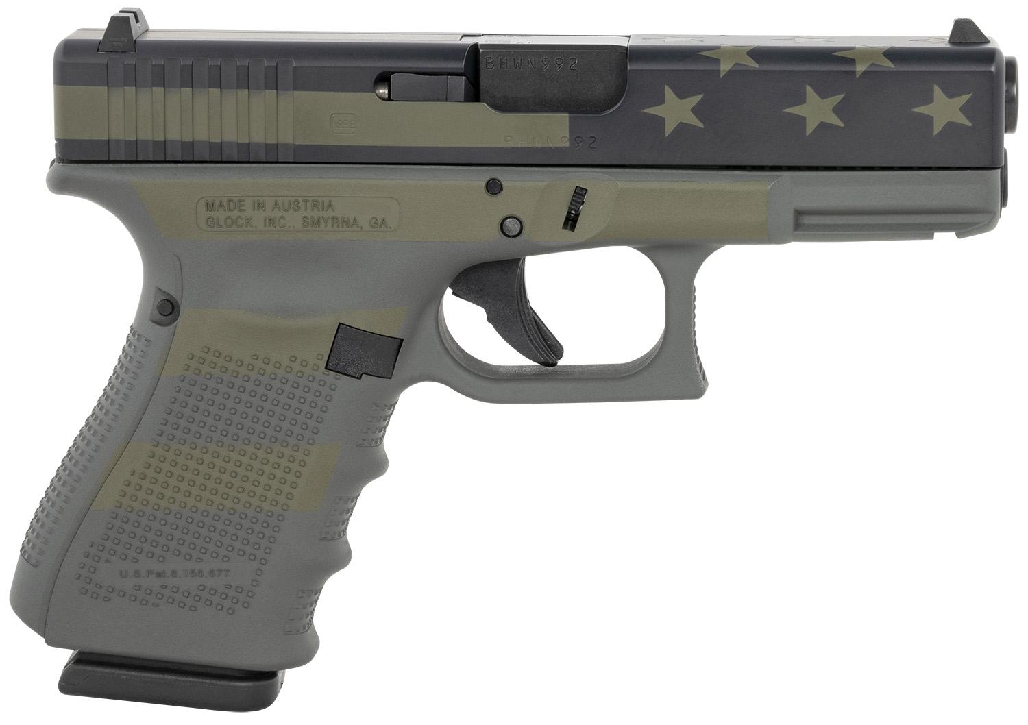 Glock G19 Gen4 Compact Pistol PG1950204OP, 9mm Luger, 4.02", Operator Flag Cerakote Finish, 15 Rds