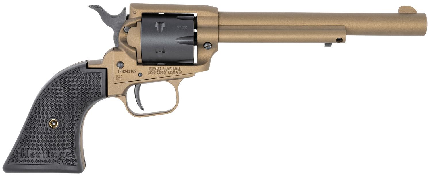 Heritage Rough Rider SAO Revolver RR22A6, 22 LR, 6.50", Black Textured Grips, Burnt Bronze Cerakote, 6 Rds